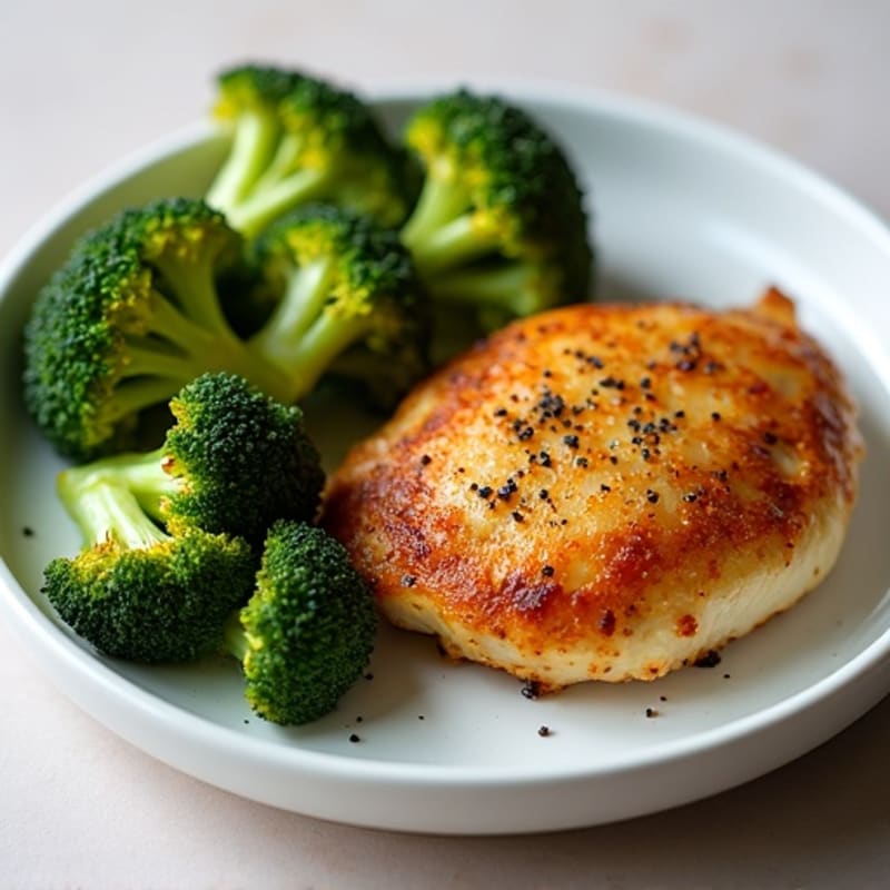 Crispy Pan-Seared Chicken with Roasted Broccoli