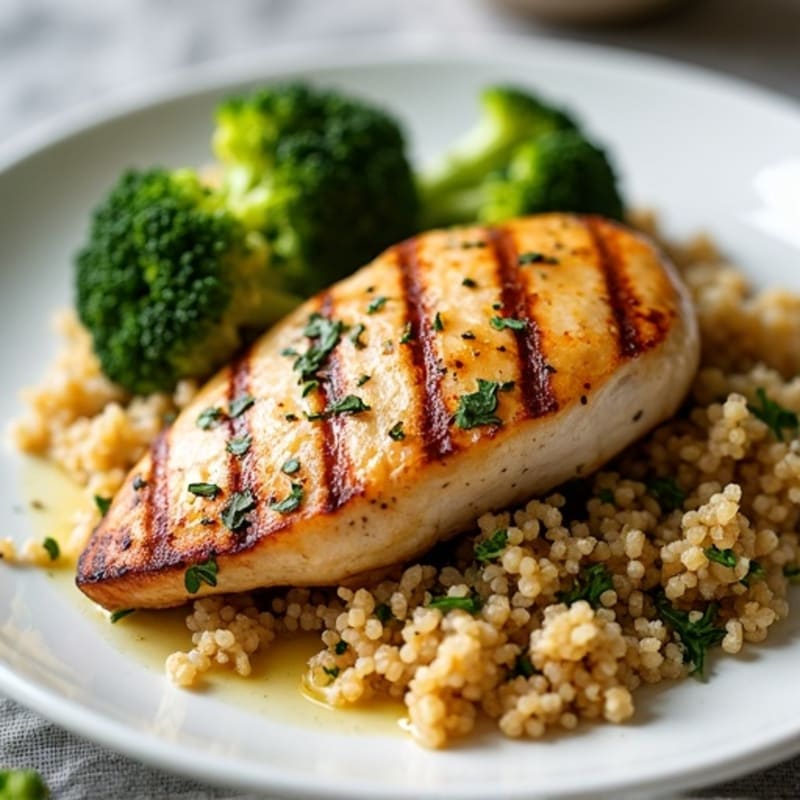 Grilled Chicken Breast with Roasted Broccoli and Quinoa