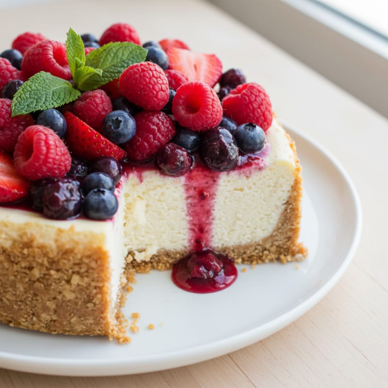 Greek Yogurt Protein Cheesecake with Mixed Berries