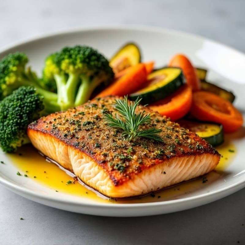 Herb-Crusted Baked Salmon with Roasted Vegetables