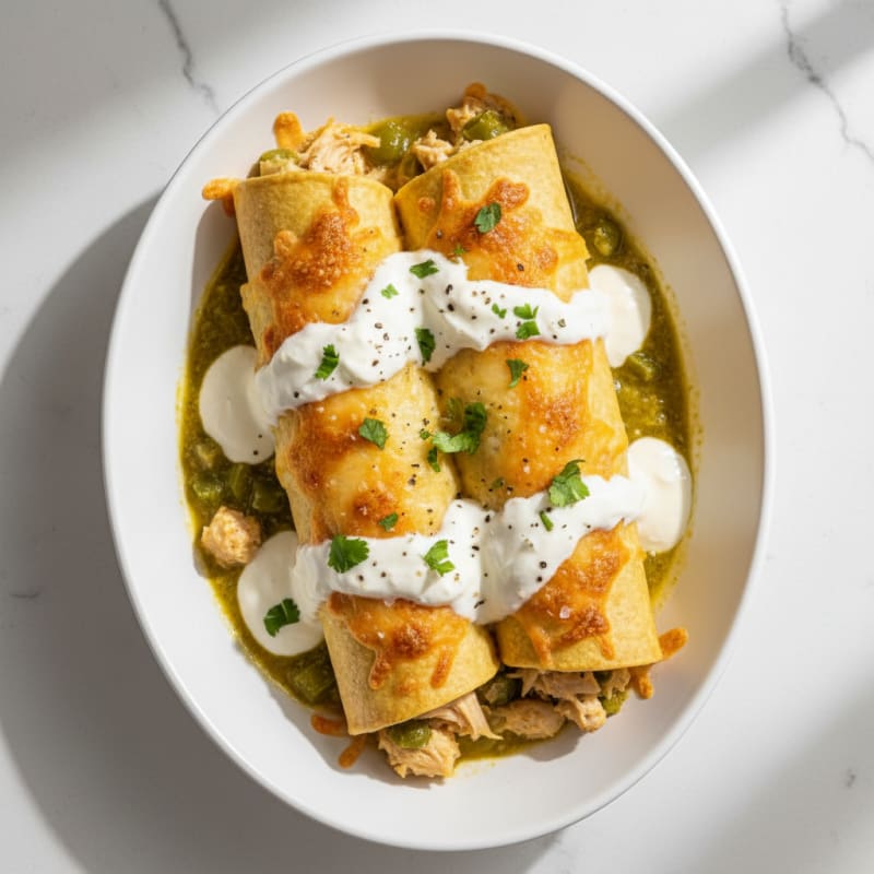 Creamy Chicken and Green Chili Enchiladas