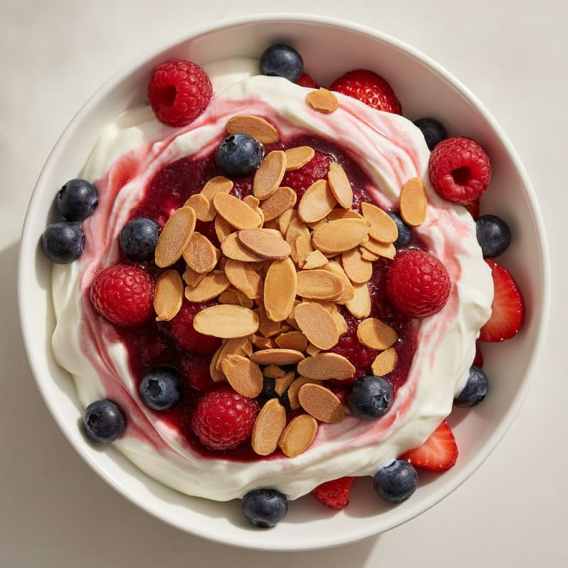 Greek Yogurt Protein Parfait with Mixed Berries and Almonds