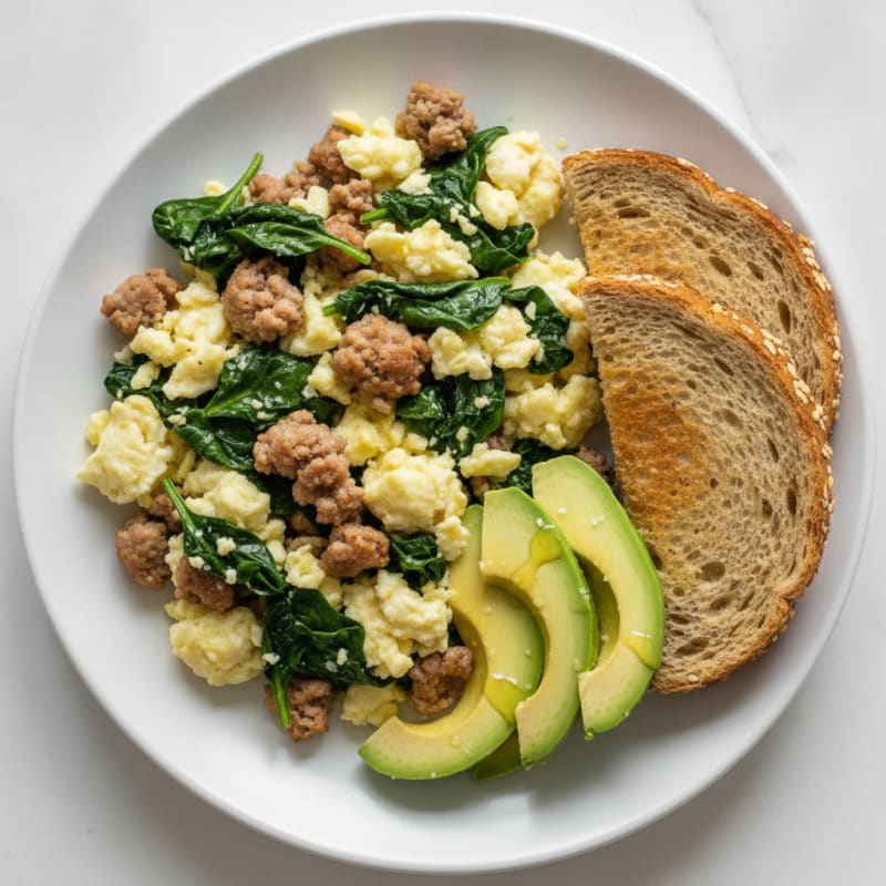 Egg White Scramble with Turkey Sausage and Spinach
