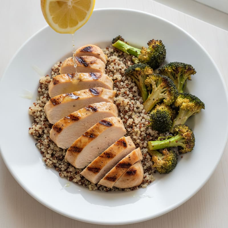 Grilled Chicken Breast with Quinoa and Roasted Broccoli