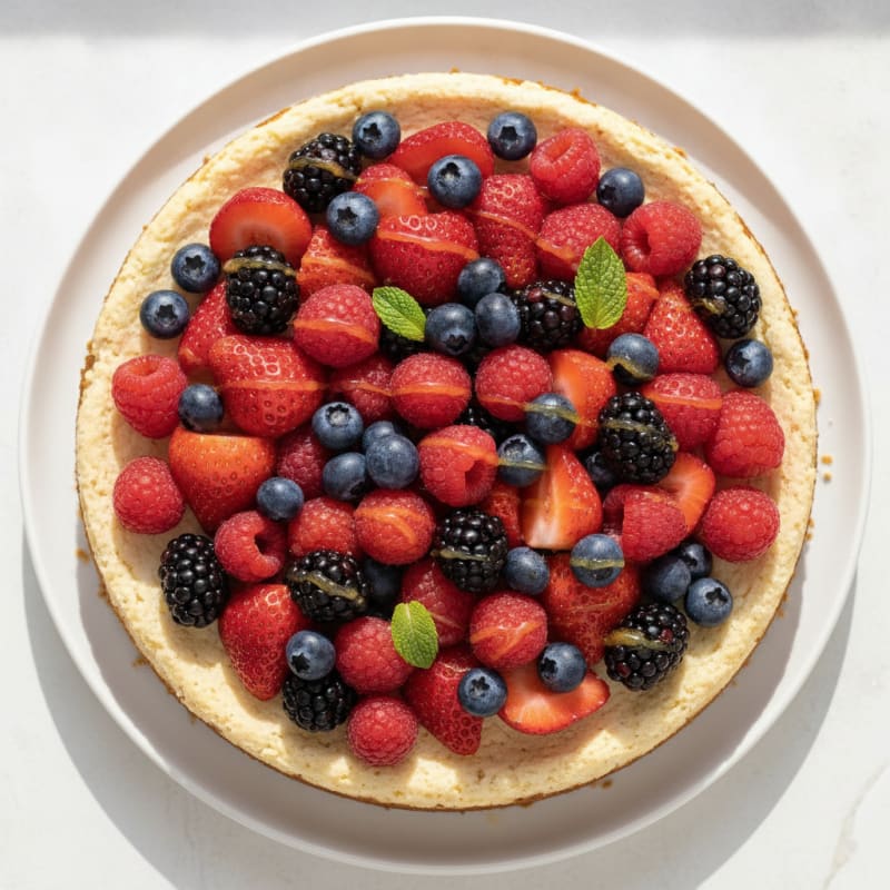 Greek Yogurt Protein Cheesecake with Mixed Berries