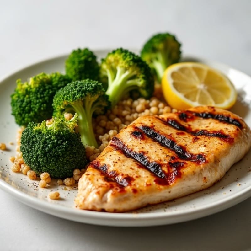Grilled Chicken Breast with Quinoa and Roasted Broccoli