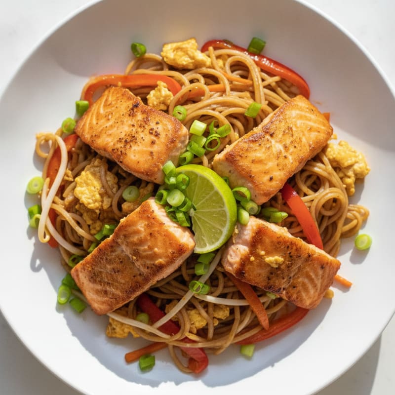 Salmon Pad Thai with Crunchy Vegetables