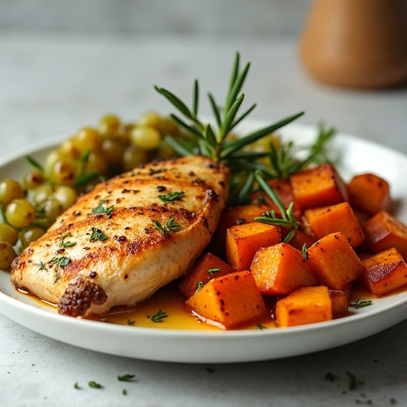 Garlic Herb Roasted Chicken with Roasted Sweet Potatoes