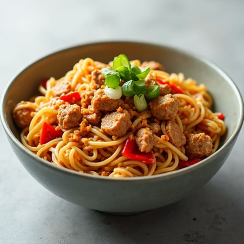 Lean Ground Pork with Creamy Spicy Peanut Noodles