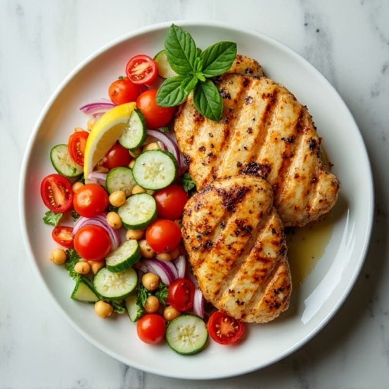 Grilled Lemon Chicken Breast with Chickpea Cucumber Salad