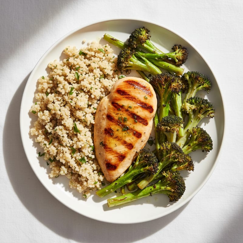 Grilled Chicken Breast with Roasted Broccoli and Quinoa