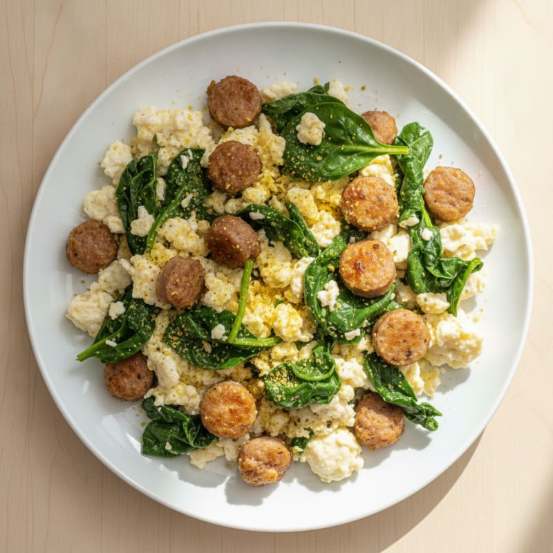 Egg White and Turkey Sausage Scramble with Spinach