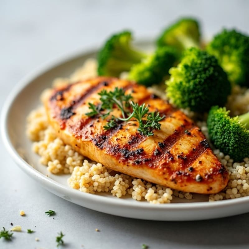 Grilled Chicken Breast with Quinoa and Steamed Broccoli