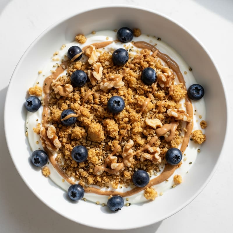 Protein Vanilla Yogurt Bowl with Cauliflower Protein Crumble
