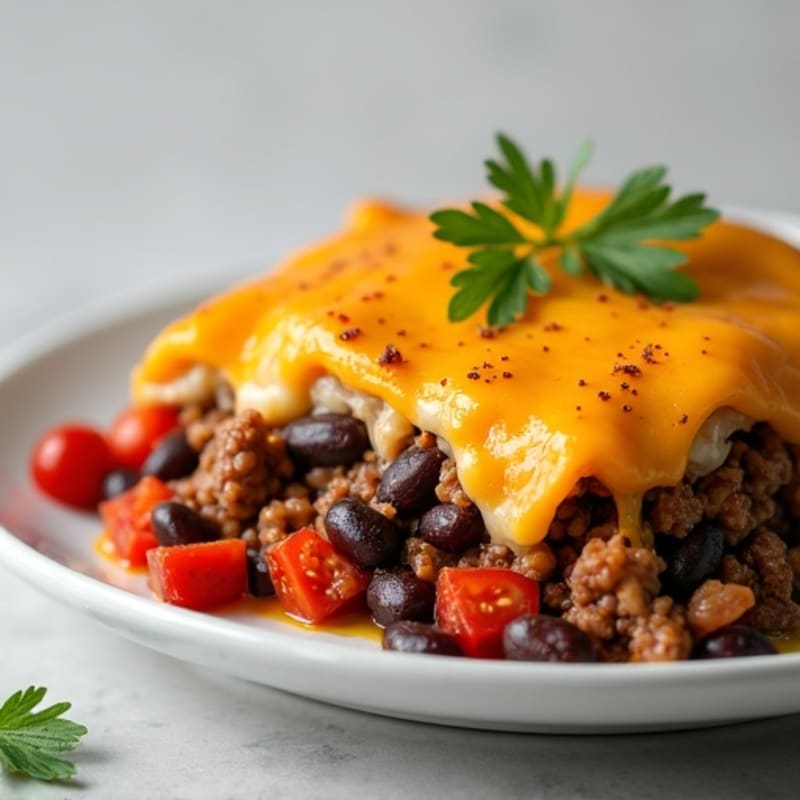 Cheesy Lean Ground Beef and Black Bean Casserole