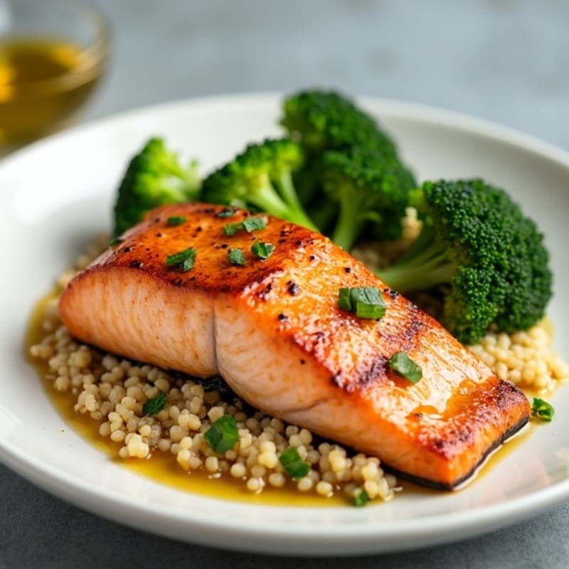 Seared Salmon with Steamed Broccoli and Quinoa