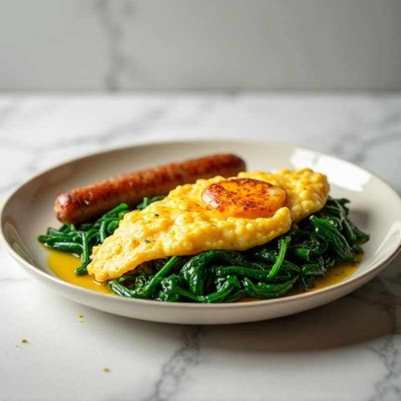 Egg White Scramble with Turkey Sausage and Sautéed Spinach