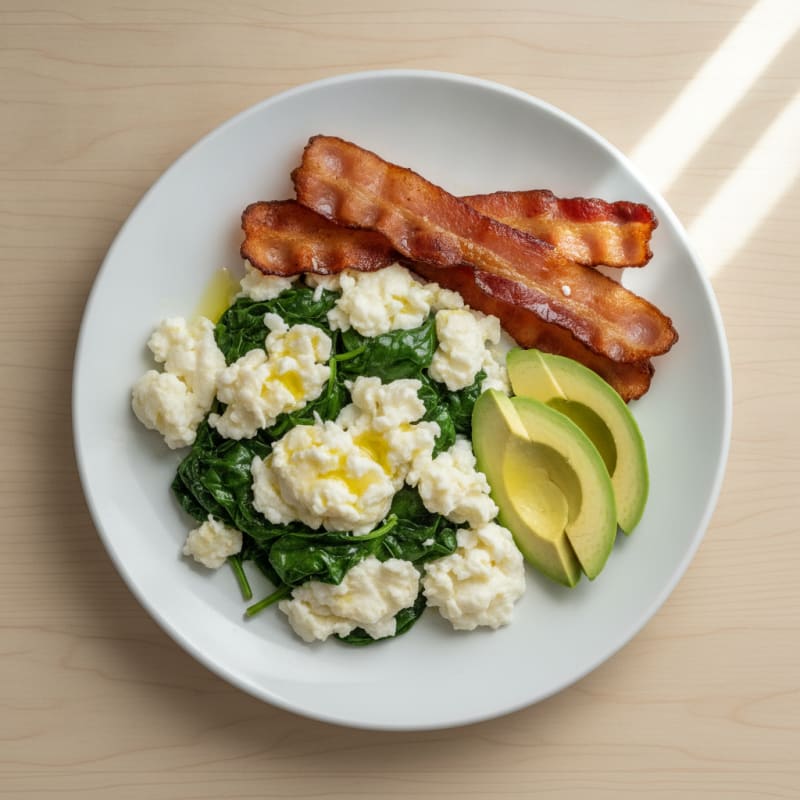 Egg White Scramble with Spinach and Turkey Bacon