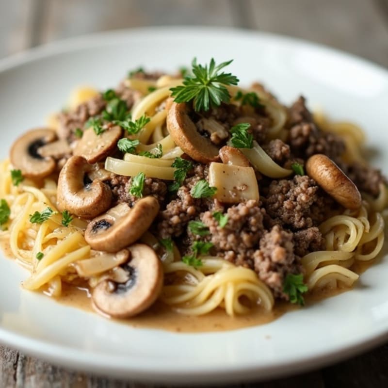 Lighter Creamy Beef and Mushroom Skillet