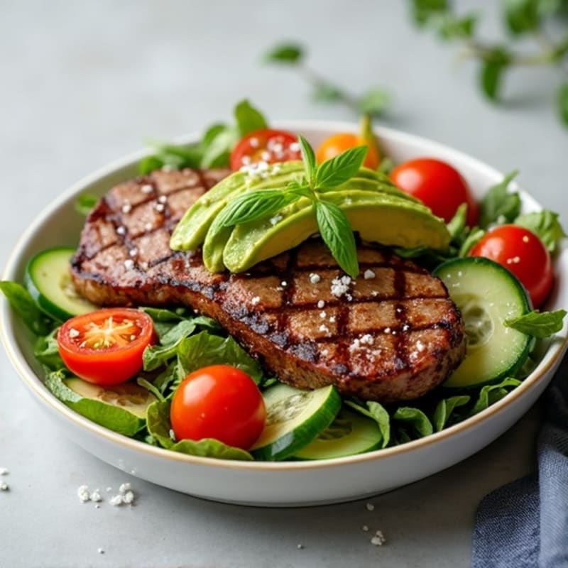 Grilled Beef Steak Salad with Crisp Greens and Cherry Tomatoes