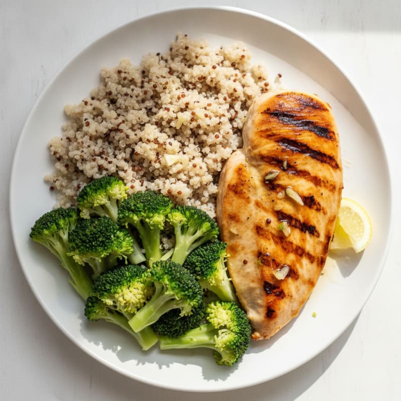 Grilled Chicken Breast with Quinoa and Steamed Broccoli
