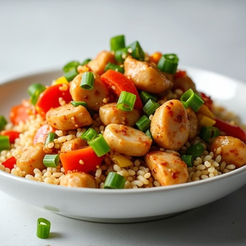 Garlic Ginger Chicken Stir-Fry with Brown Rice and Crisp Vegetables