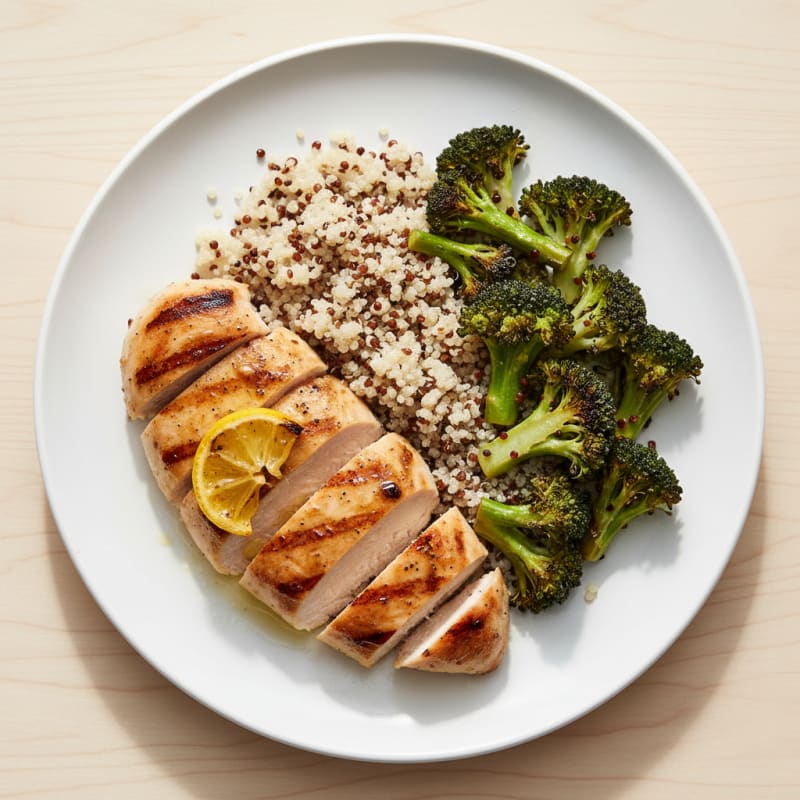 Grilled Chicken Breast with Quinoa and Roasted Broccoli
