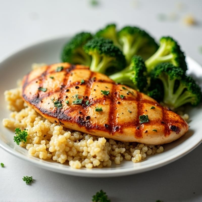 Grilled Chicken Breast with Quinoa and Roasted Broccoli