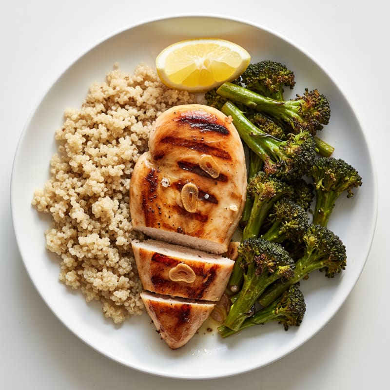 Grilled Chicken Breast with Quinoa and Roasted Broccoli