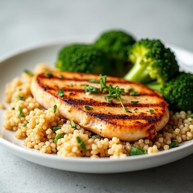 Grilled Chicken Breast with Quinoa and Roasted Broccoli