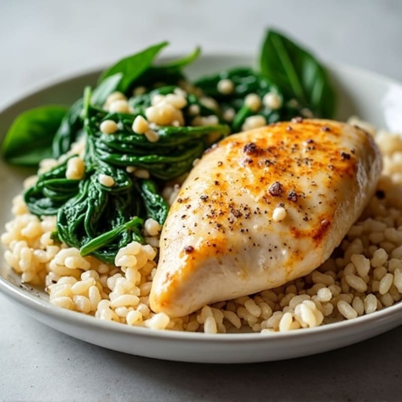 Creamy Garlic Chicken with Spinach and Brown Rice