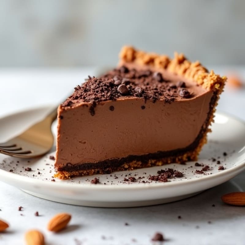 No-Bake Dark Chocolate Peanut Butter Protein Pie