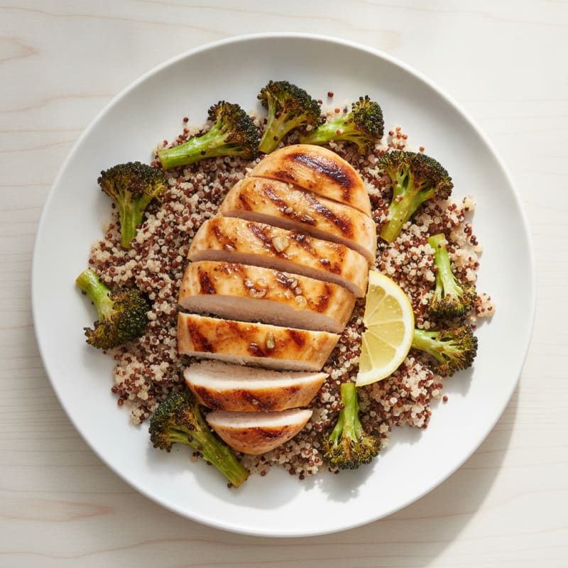 Grilled Chicken Breast with Quinoa and Roasted Broccoli