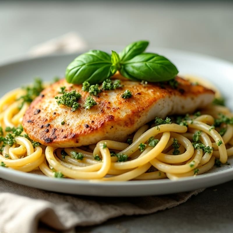 Pan-Seared Chicken with Fresh Pesto Whole Wheat Pasta
