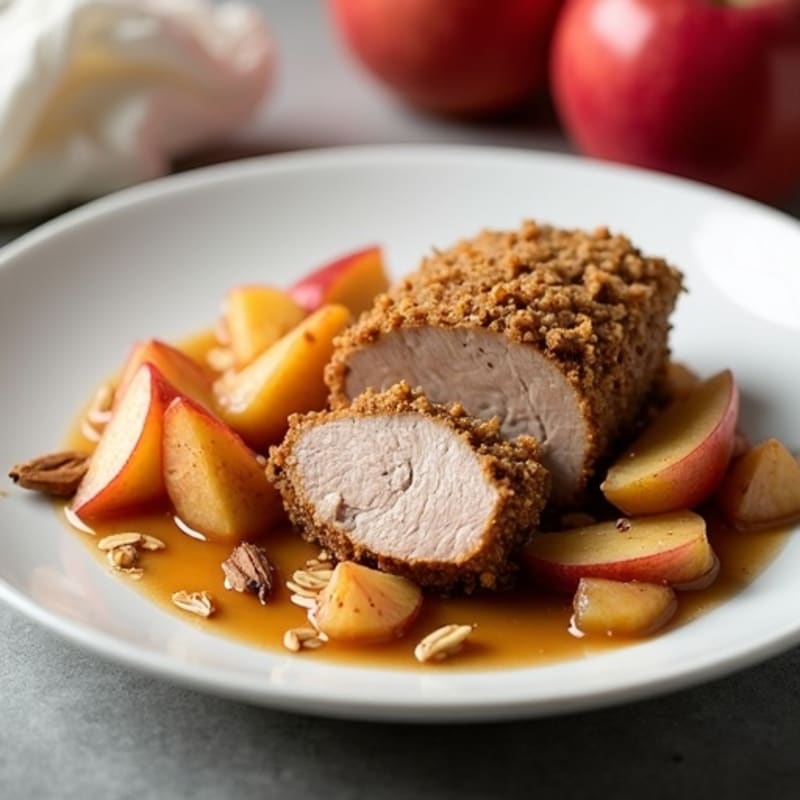 Pork Loin with Warm Spiced Apple and Crispy Oat Crumble