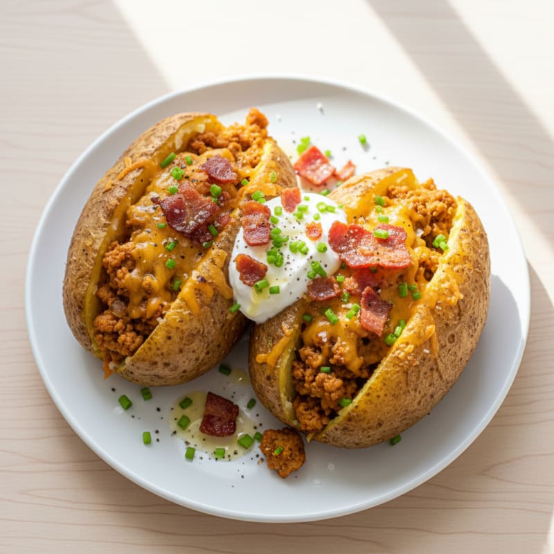 Golden Loaded Baked Potatoes with Crispy Bacon