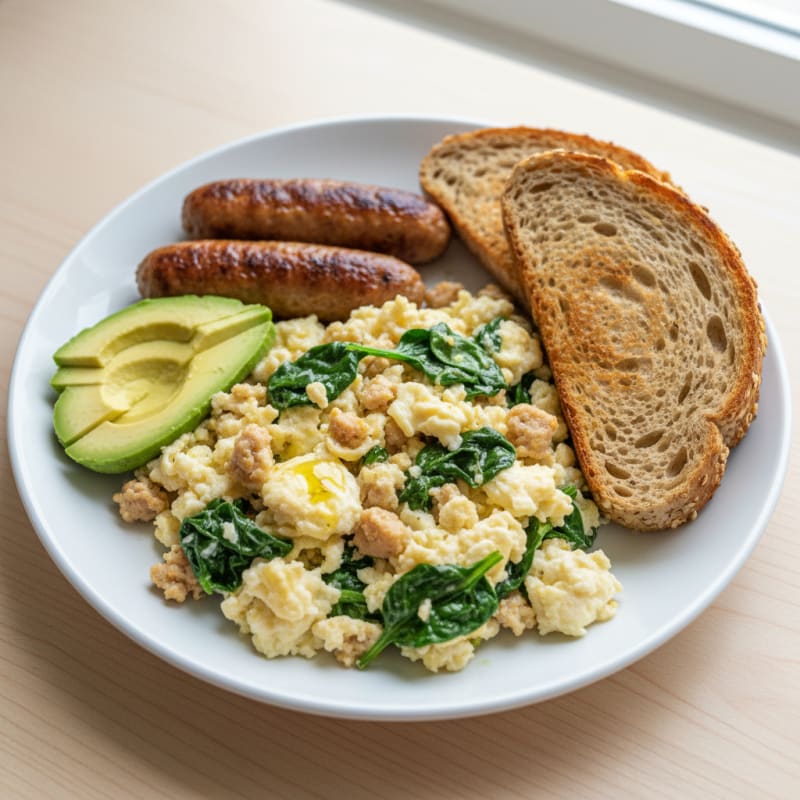 Egg White Scramble with Turkey Sausage and Spinach