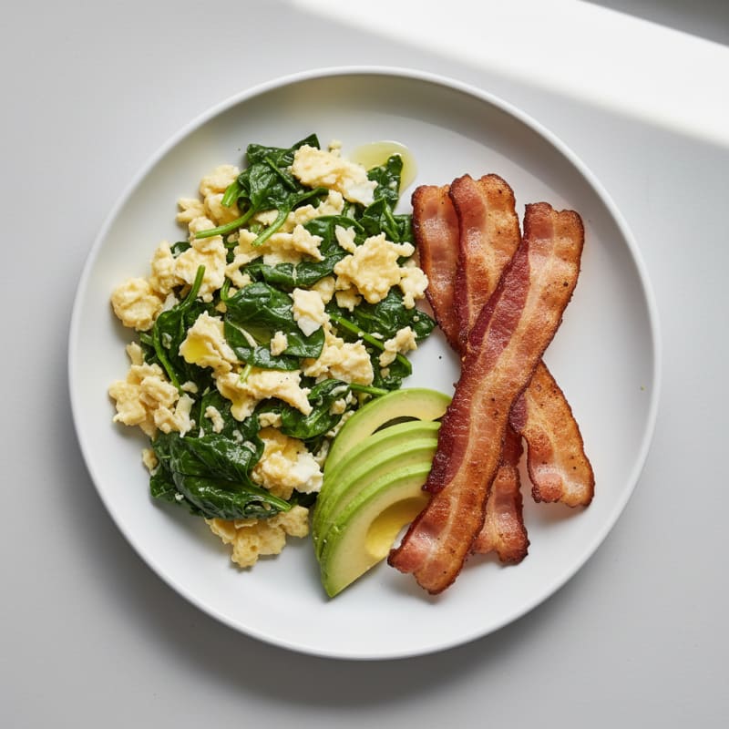 Egg White Spinach Scramble with Turkey Bacon