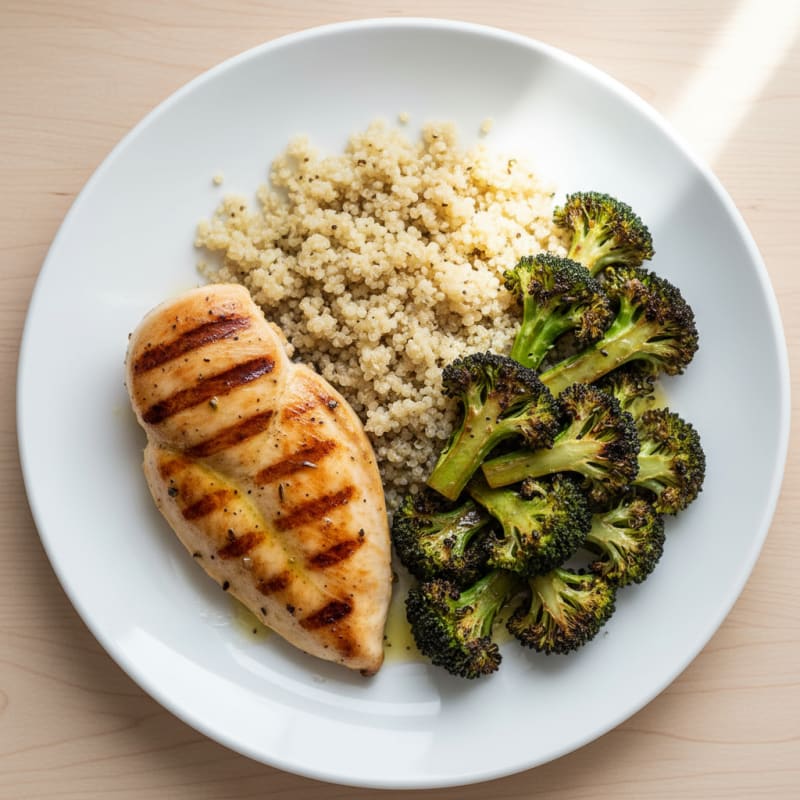 Grilled Chicken Breast with Quinoa and Roasted Broccoli