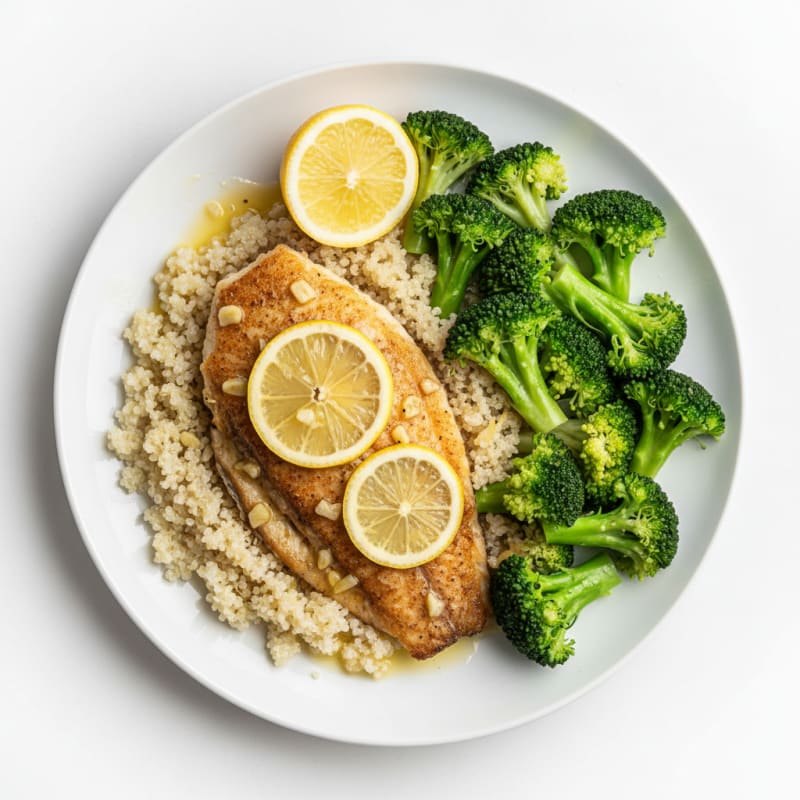 Seared Tilapia with Steamed Broccoli and Quinoa