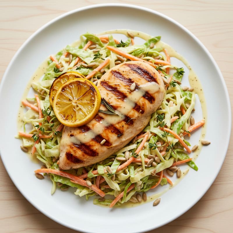Grilled Chicken Breast with Crunchy Cabbage Slaw