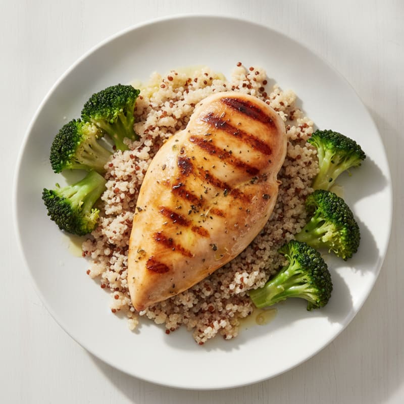 Grilled Chicken Breast with Quinoa and Steamed Broccoli