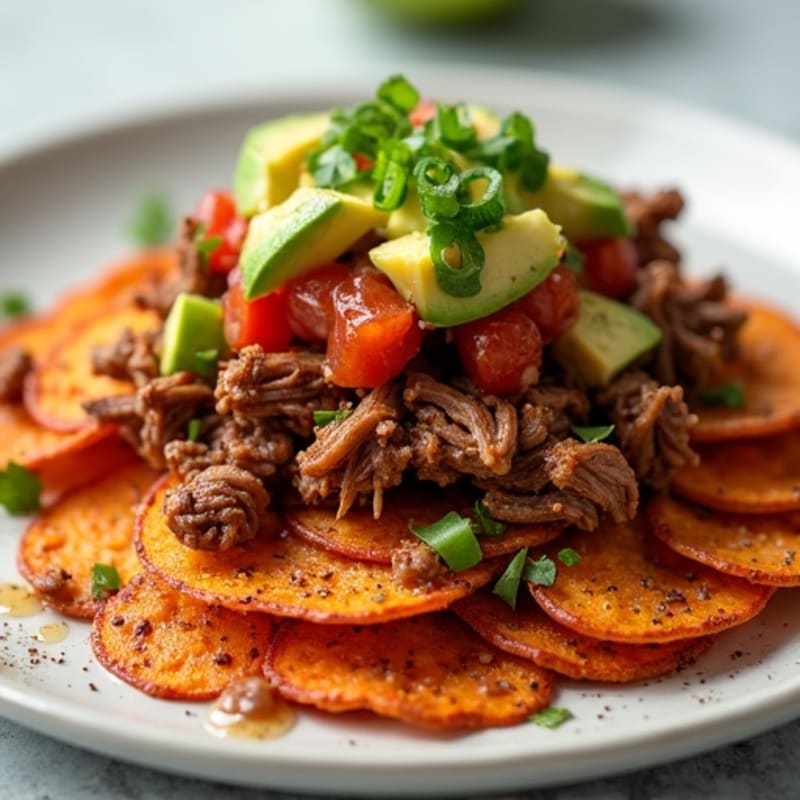 Crispy Sweet Potato Nachos with Smoky Pulled Pork