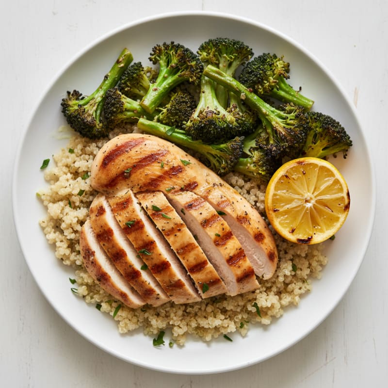 Grilled Chicken Breast with Roasted Broccoli and Quinoa