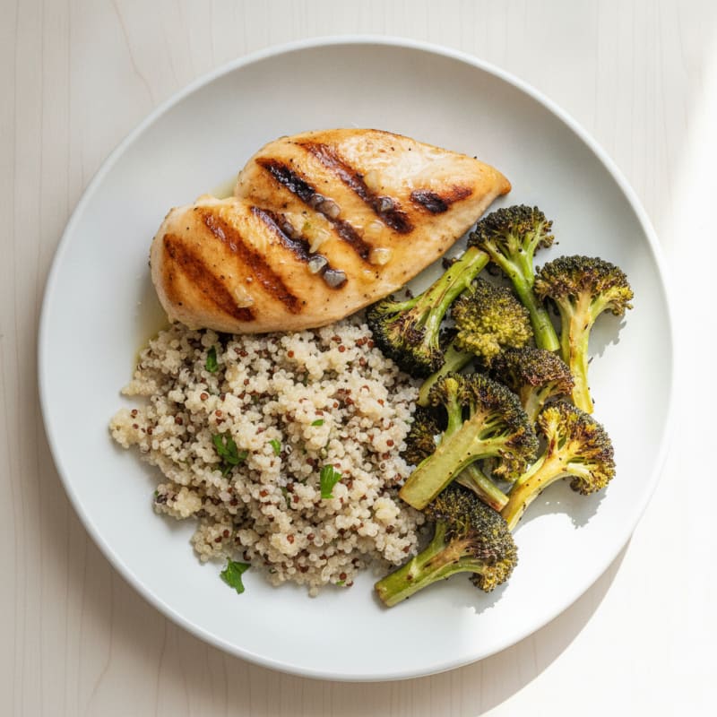 Grilled Chicken Breast with Quinoa and Roasted Broccoli