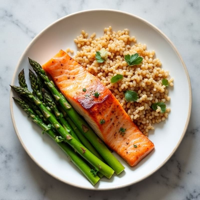 Seared Salmon with Steamed Asparagus and Brown Rice