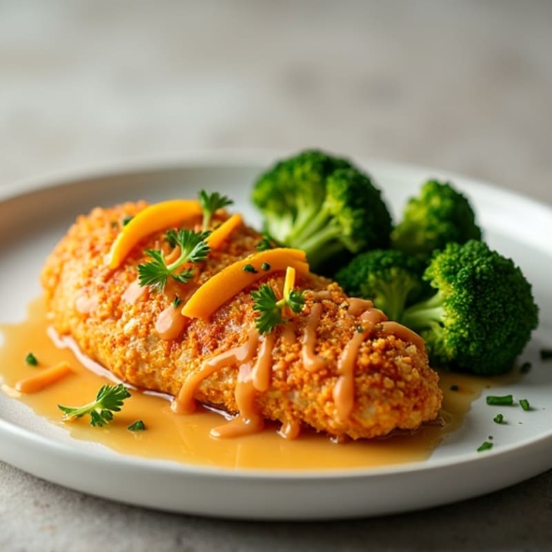 Crispy Baked Orange Chicken with Steamed Broccoli