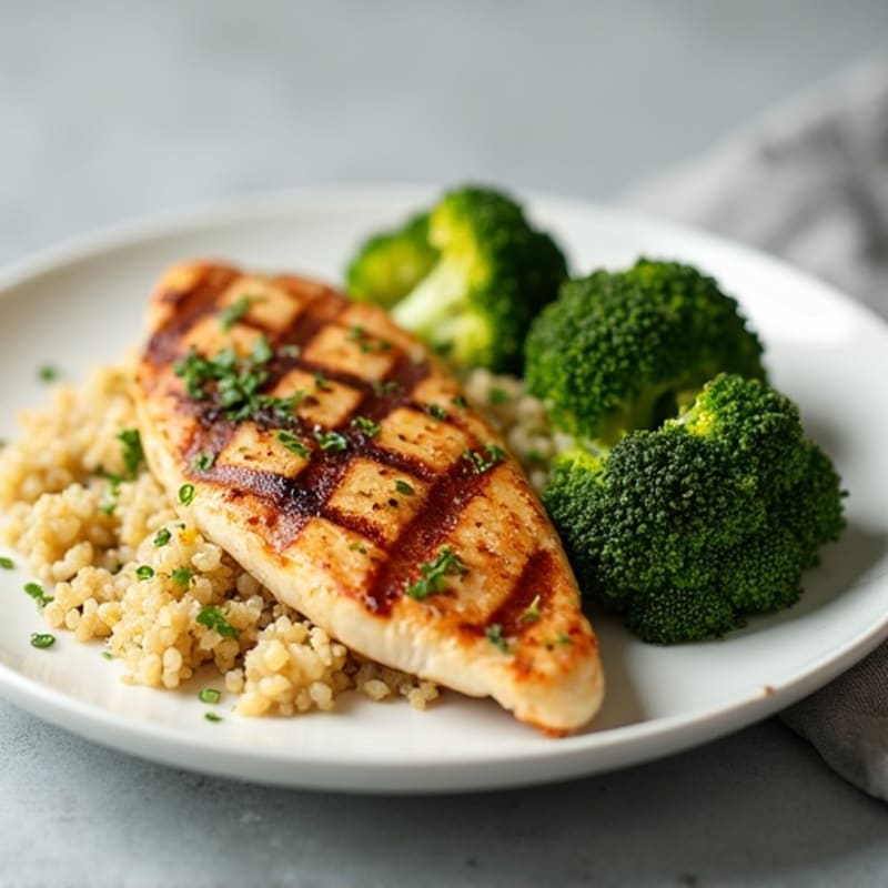 Grilled Chicken Breast with Quinoa and Roasted Broccoli