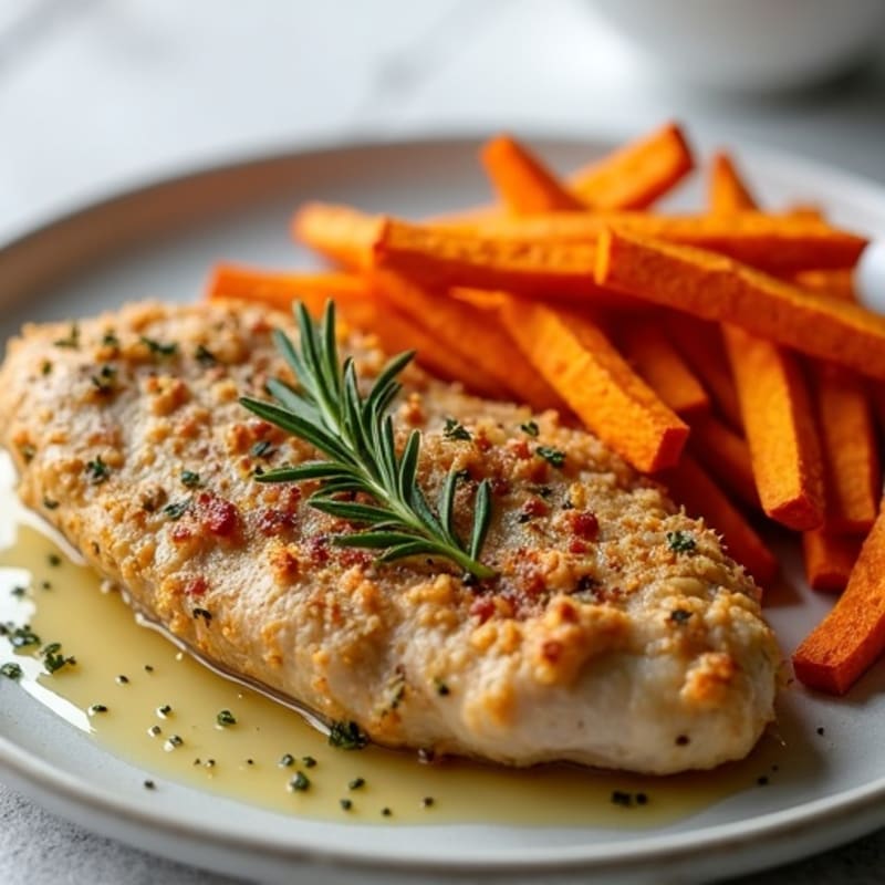 Herb-Crusted Chicken with Crispy Roasted Sweet Potato Fries