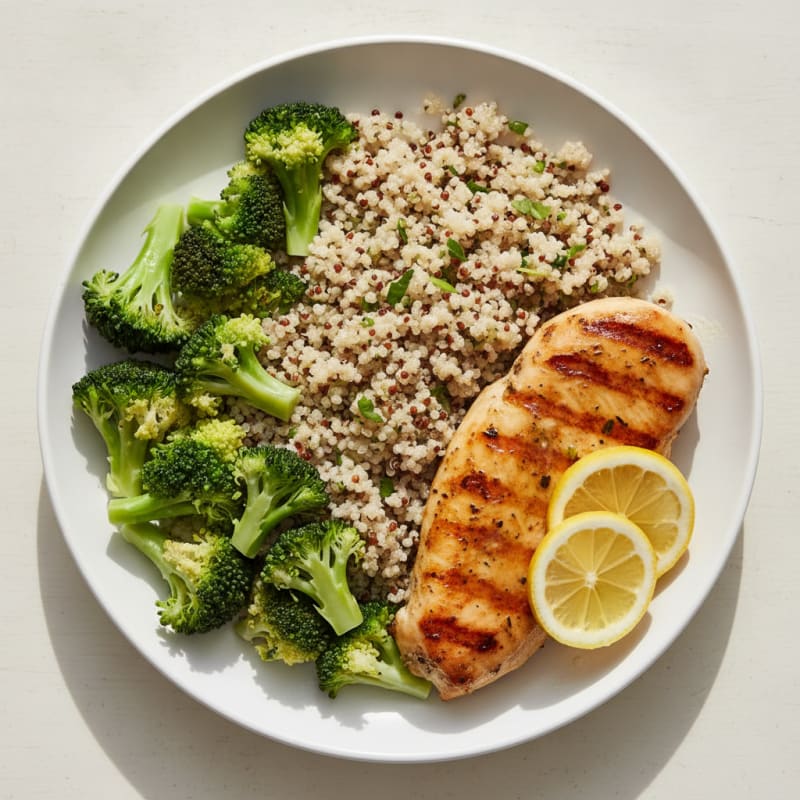 Grilled Chicken Breast with Quinoa and Steamed Broccoli